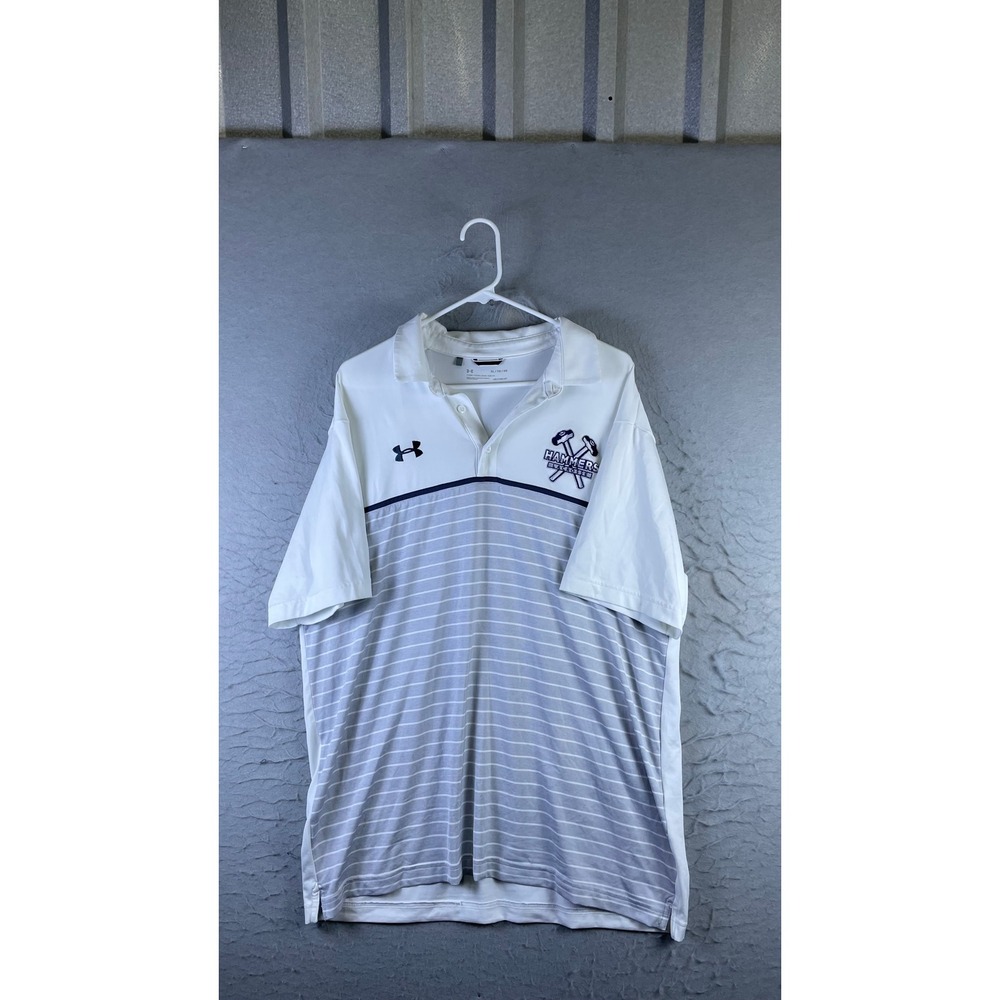 Under Armour Polo Men XL White Good Hammers Basketball Striped HeatGear